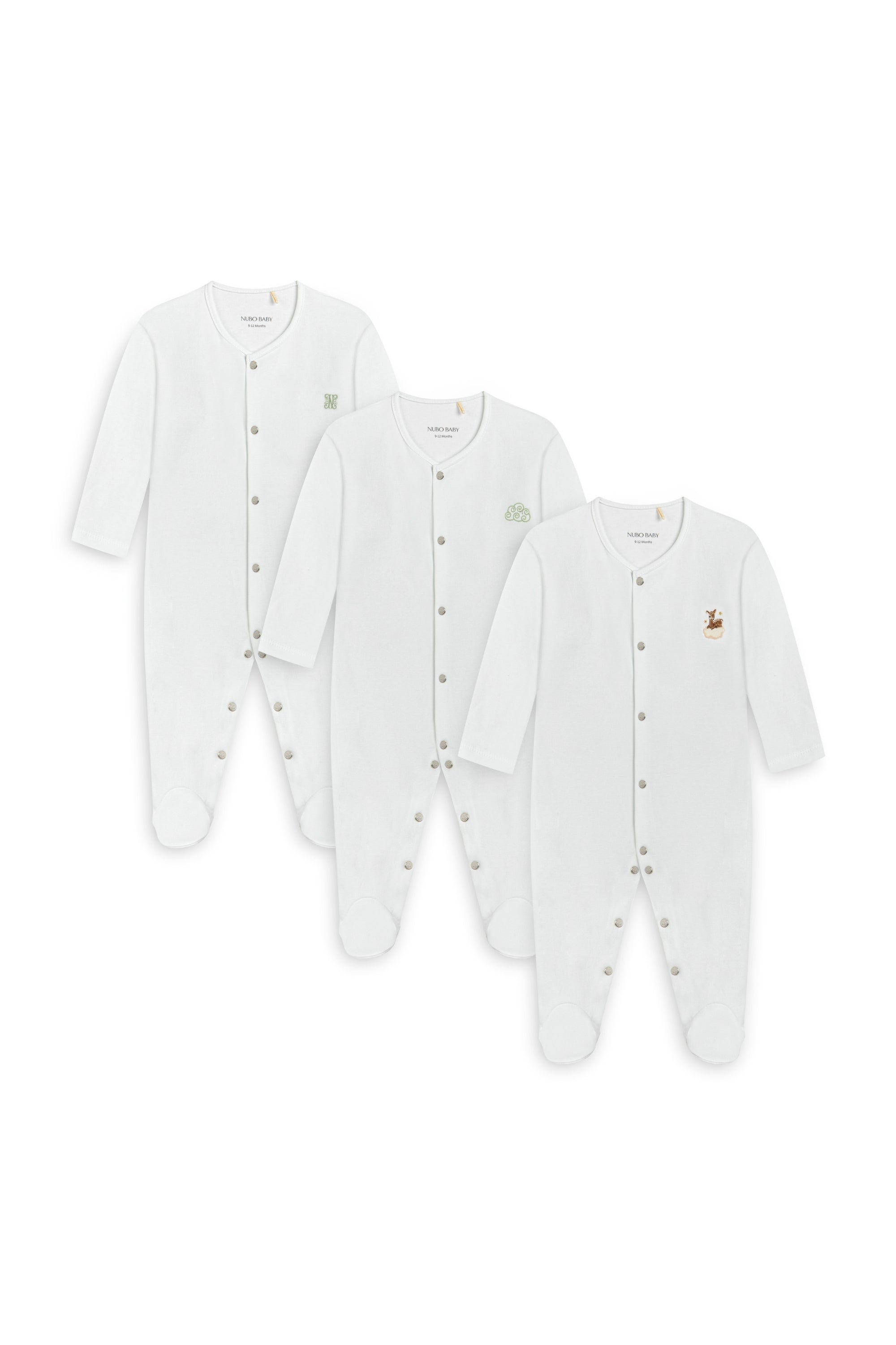 3'lü Nakışlı Pijama Tulum Seti 