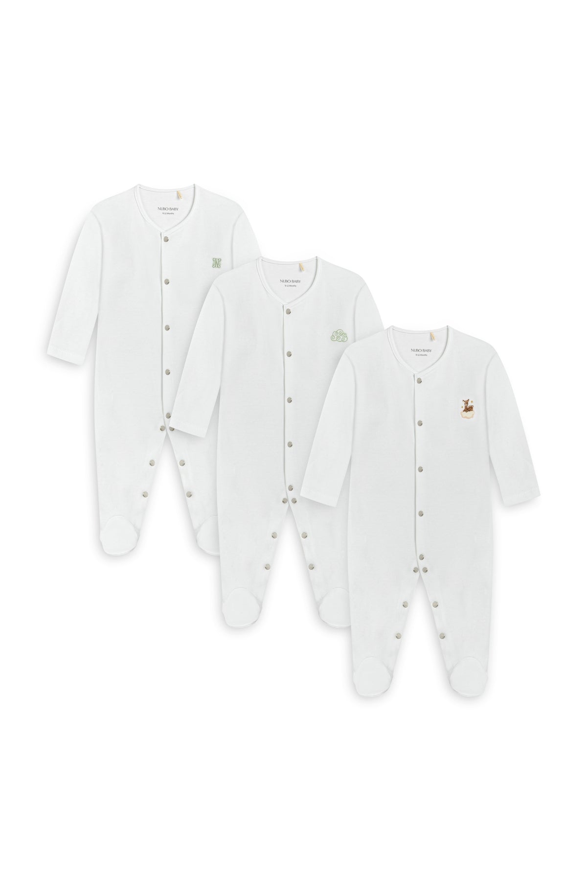 3'lü Nakışlı Pijama Tulum Seti 