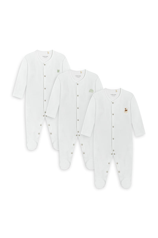 3'lü Nakışlı Pijama Tulum Seti 